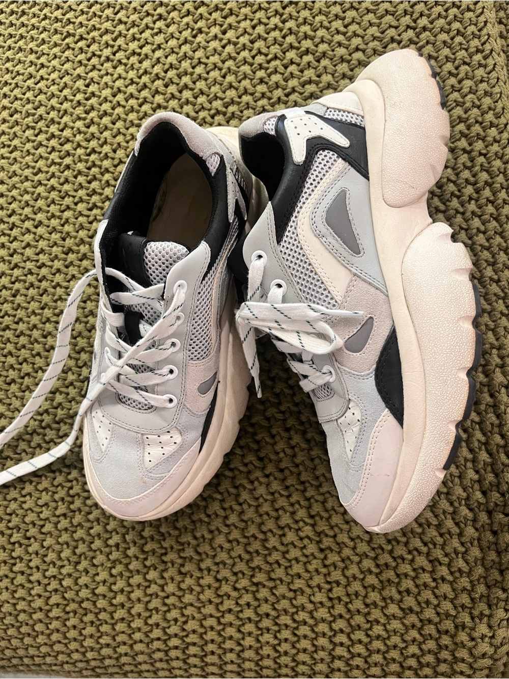 Maje Women's Chunky Lace-Up Sneakers in White, Gray and Black